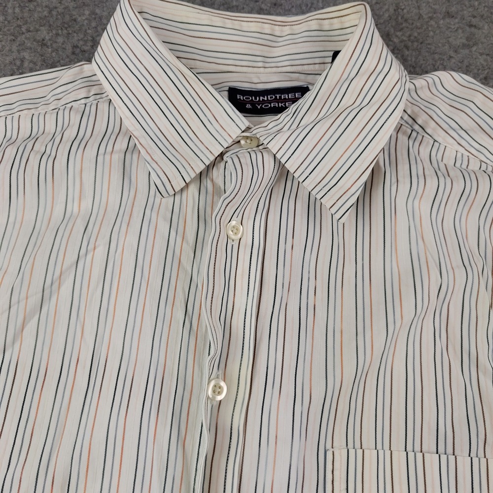 Roundtree & Yorke Button Up Shirt Mens XLT Striped White 100% Cotton EUC